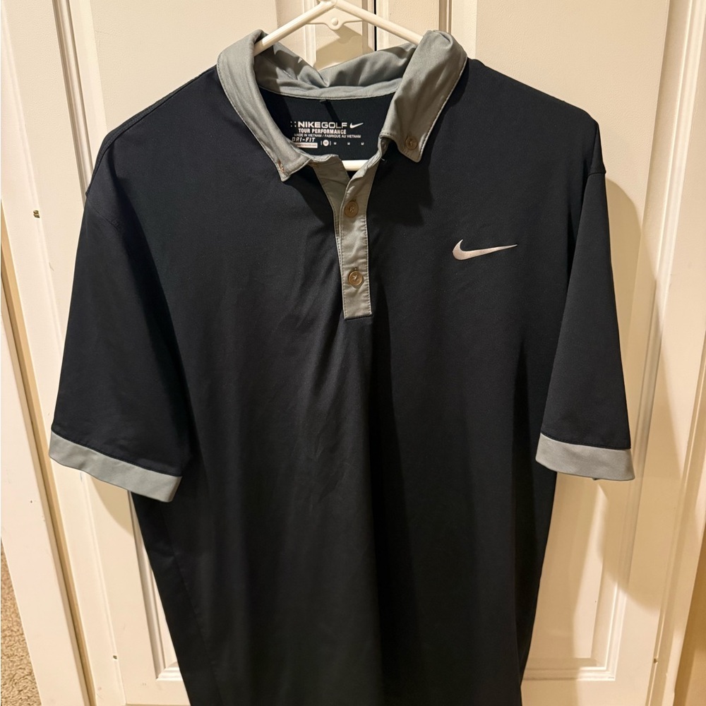 Nike Men's Black and Gray Polo Shirt